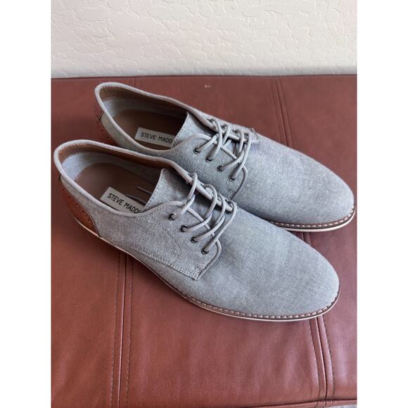 Steve Madden Men’s Grey Canvas Oxford Shoes Lace Up Size 10 Gray & Brown - Picture 1 of 13